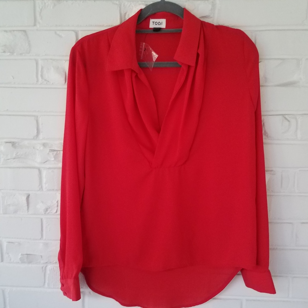 Tobi Bright Red Blouse Long Sleeve Sz. S CAREER
